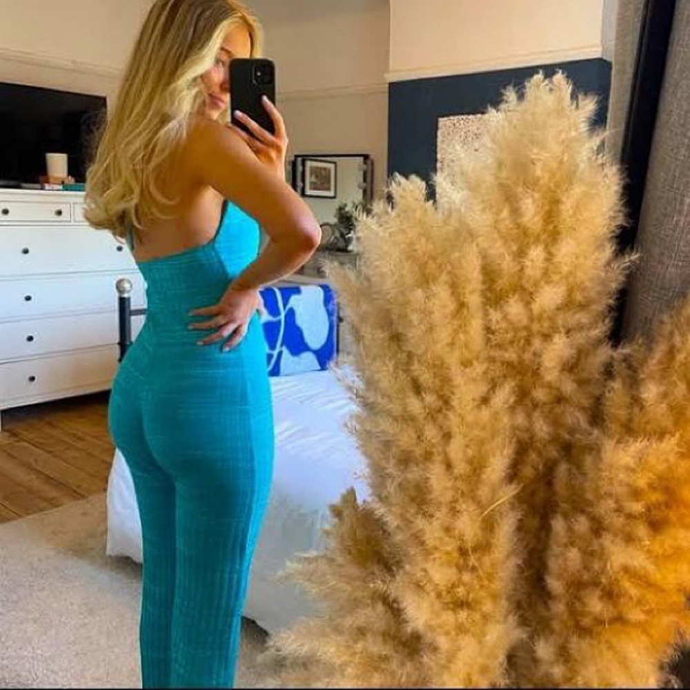 🦋 ZARA TURQUOISE BLUE RIBBED COTTON BLEND JUMPSUIT! - Picture 12 of 16